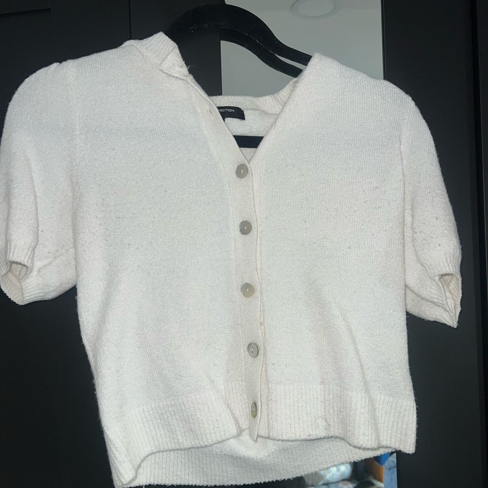 NWOT French Connection Short Button-Front Cream Sweater Cardigan
